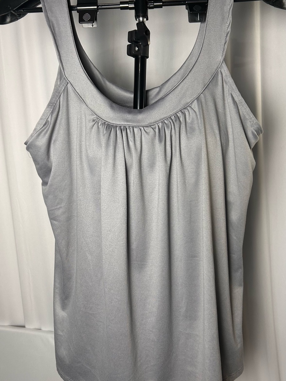 Sleeveless Gathered Neck Tank Top - Grey